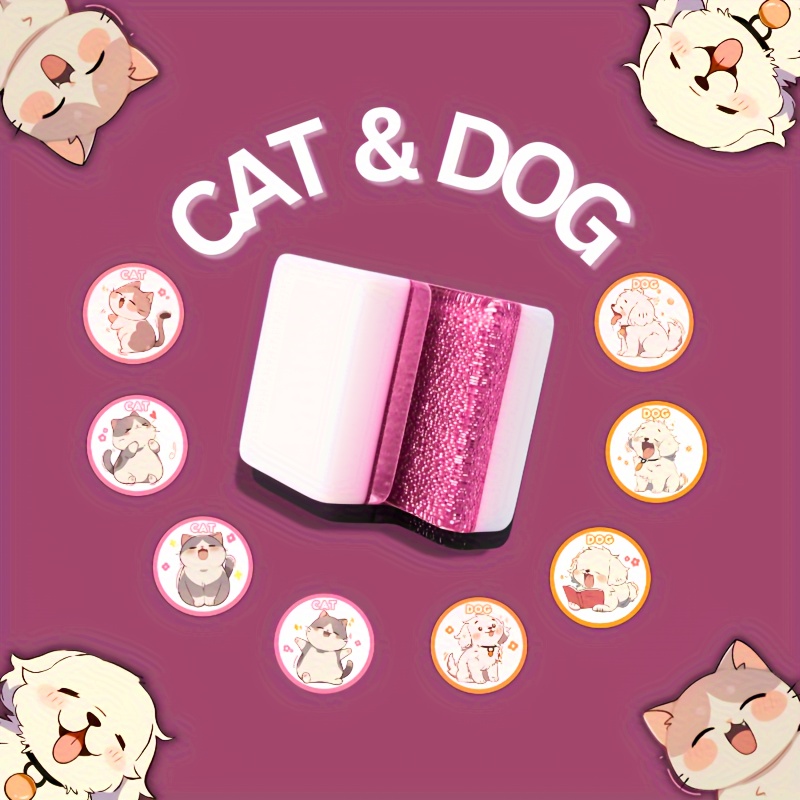 

65 Tiles 36mm Seaside Square Mahjong Set Cat And Dog Pattern With Pink Waterproof Makeup Bag To Autumn Picnic, And Christmas Party Gifts