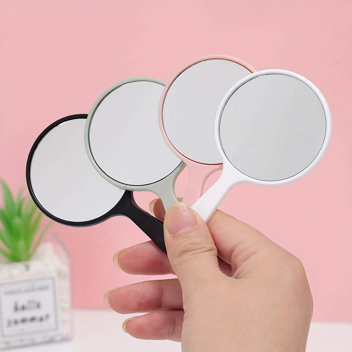 

4pcs Cute Handheld Mirror, Portable Pocket Mirror, Small Round With Handle Makeup Mirror, Lovely Mini Vanity Mirrors, Easy Carry Compact Mirrors For Daily Use