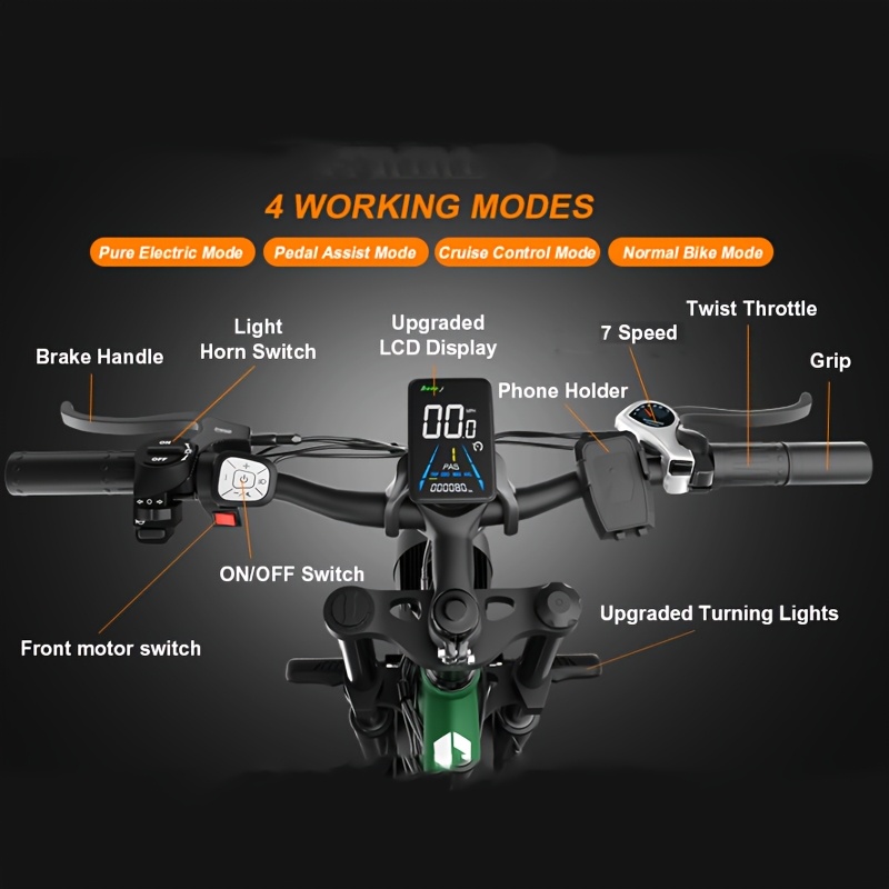 740w adult electric bike with dual motor 80nm torque 48v 52  4ah removable battery 26 all terrain tire mountain bike     speed front rear motor 15 20mph speed 300lb capacity   range disc brakes susp Product details 2