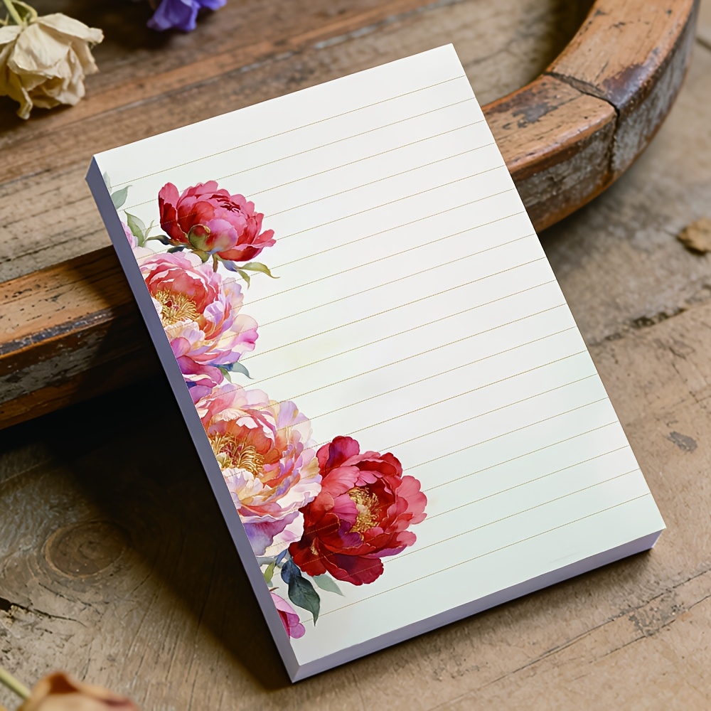 1pc (50 Sheets) 2-pocket Notebook, 2 Notebook, Notebook, Peony Notebook, 2 Office Notebook, , Gift, Letter Paper, Love Letter Paper, , Journal Inner Pages
