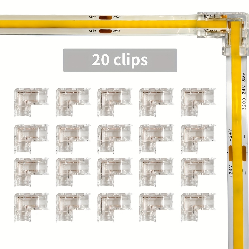 TEMU 20 pièces Lot de Connecteurs LED, Clips Transparents en L Soudure pour Bande LED 2 Broches, 8mm Clips Transparents en L pour Bande LED, Pas de
