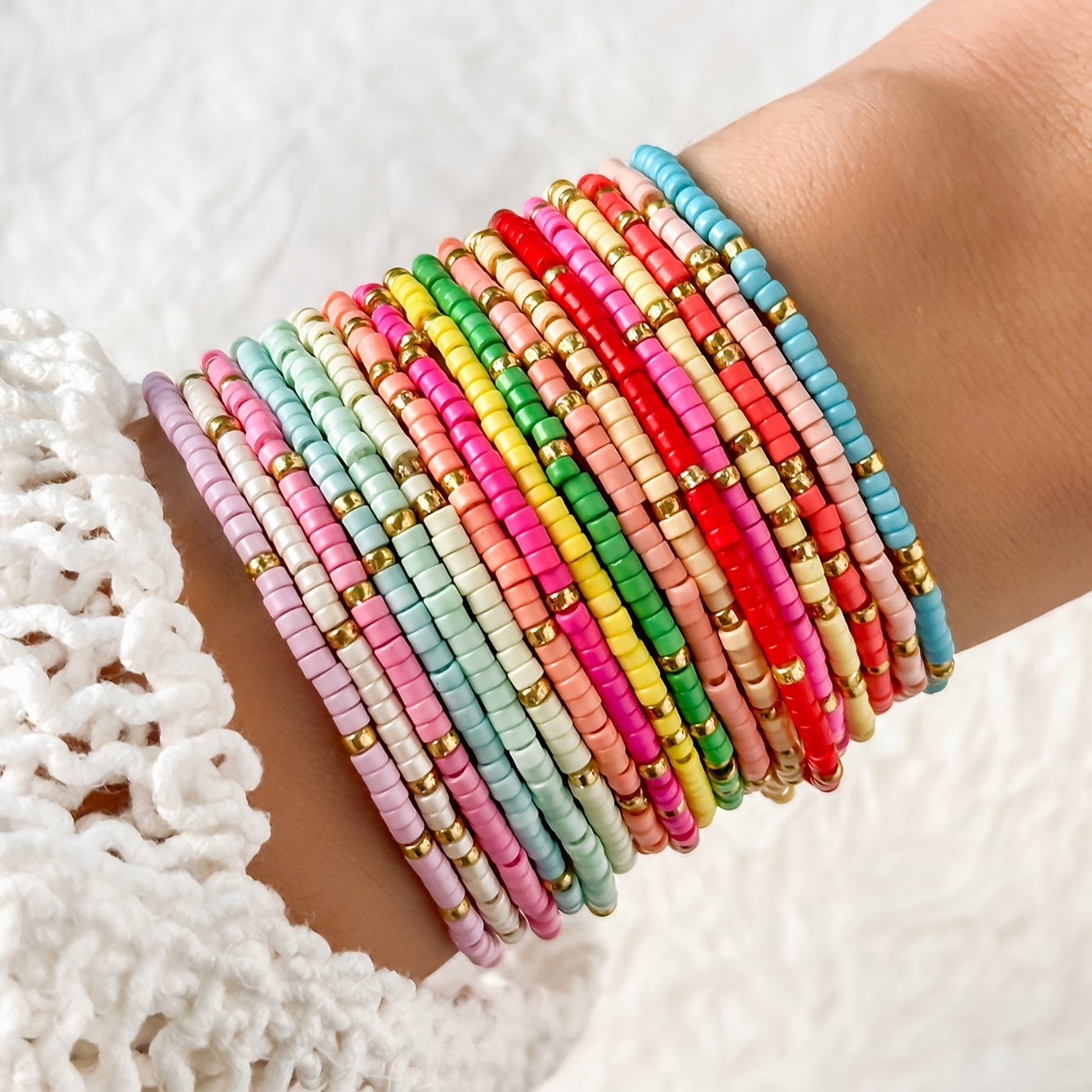 18-strand Pack Glass Rice Beads Ccb Plastic Beads Handmade Beading Bracelet Stackable Set Bohemian Style Colorful Beach Cute Stackable Bracelet Set 18-strand Pack