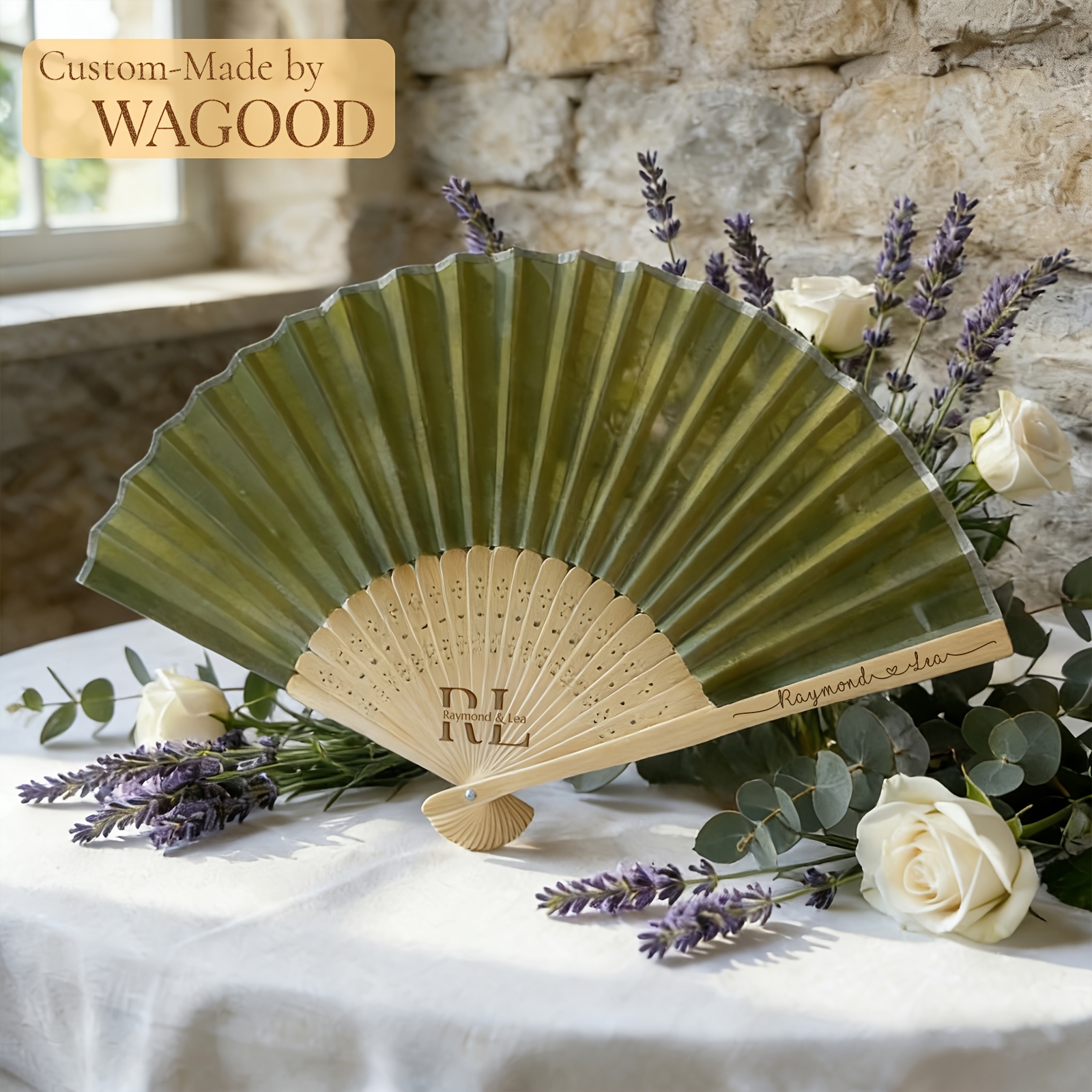 TEMU Personalized Wedding Folding Fans Bulk, Laser Engraved Bamboo Handheld Fan With Couple Name Date, Rustic Outdoor Beach Church Ceremony Favor For