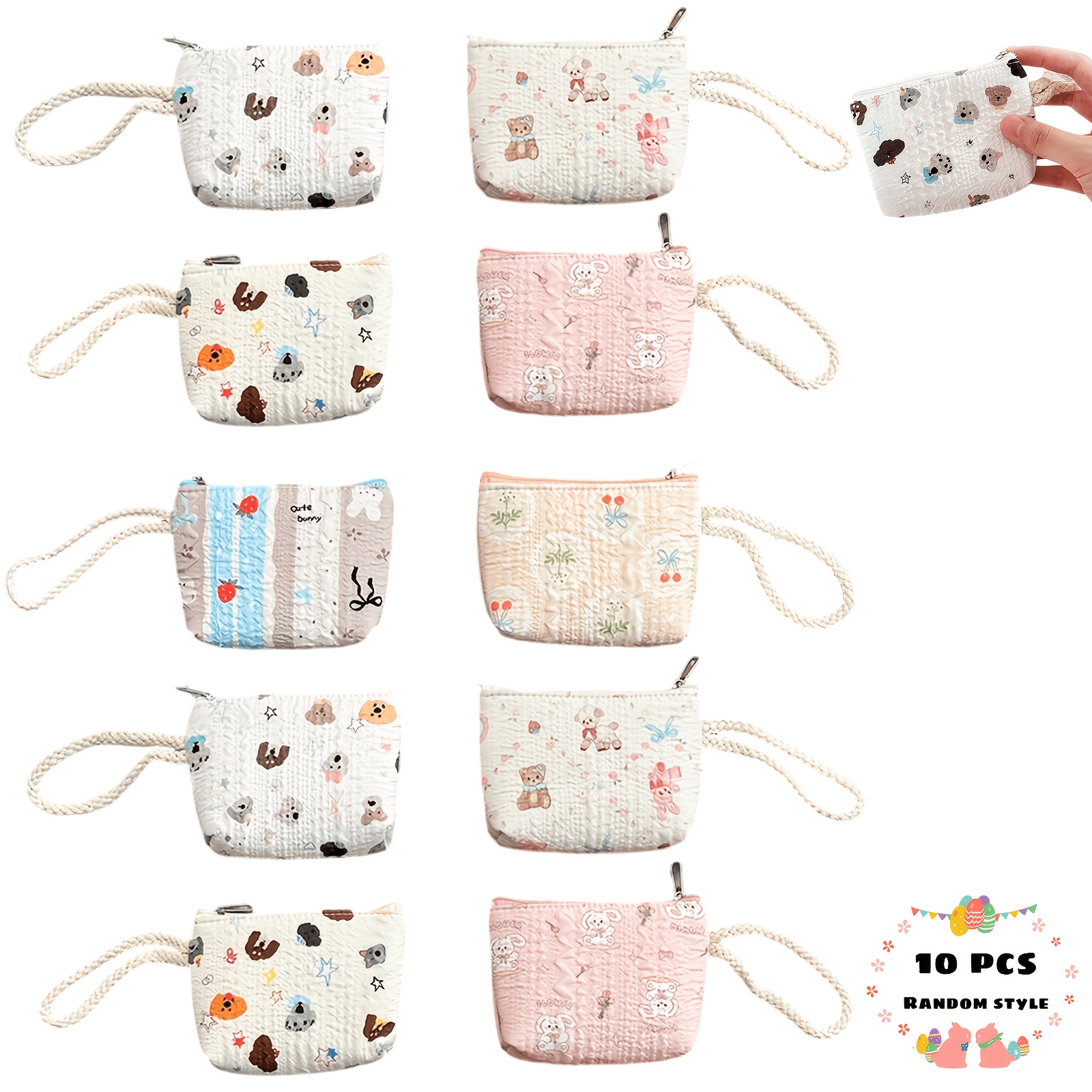 TEMU Set da 10 pezzi di portamonete da polso a forma di cartone animato, motivi casuali, confezione regalo versatile con da polso, mini pochette