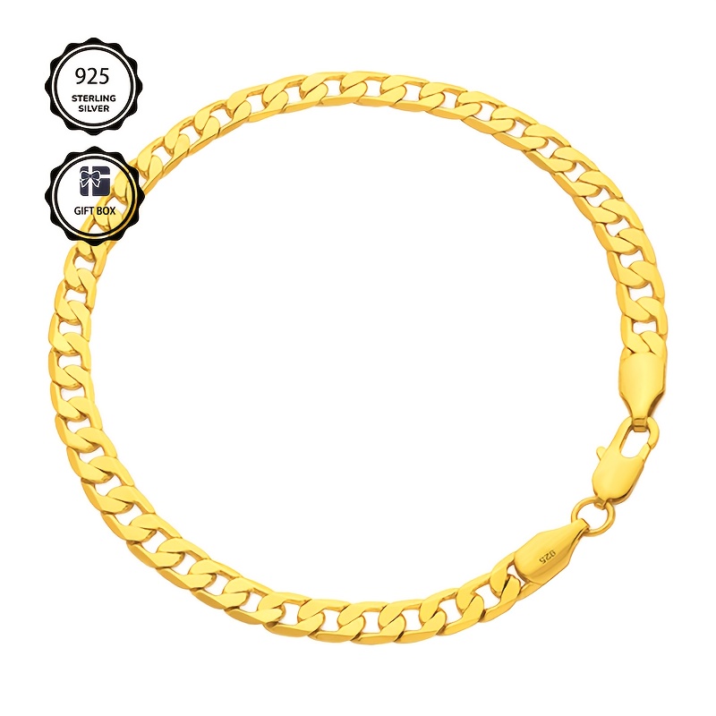 Image of Local Warehouse, 925 Sterling Silvery, Minimalist Elegant Style 5mm Golden Cuban Chain For Men And Women, Valentine's Day/christmas/memorial/gift, With A Box.