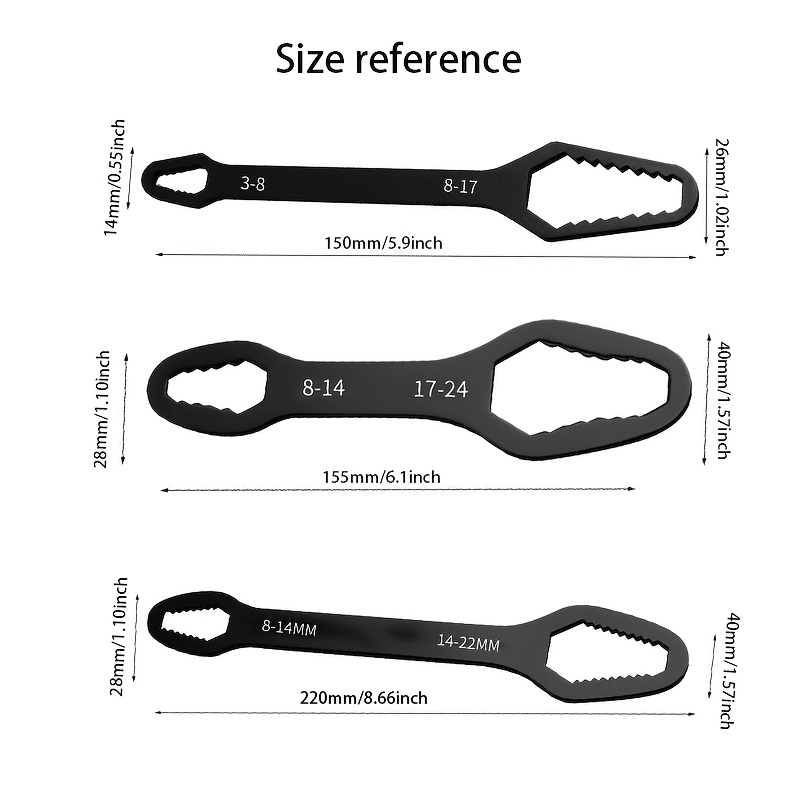 TEMU 3pcs Black Dual-end Wrench Set, Self-tightening Bent Wrench, Box Wrench, Adjustable Wrench Short Handle High-strength Set, Narrow Space Repair