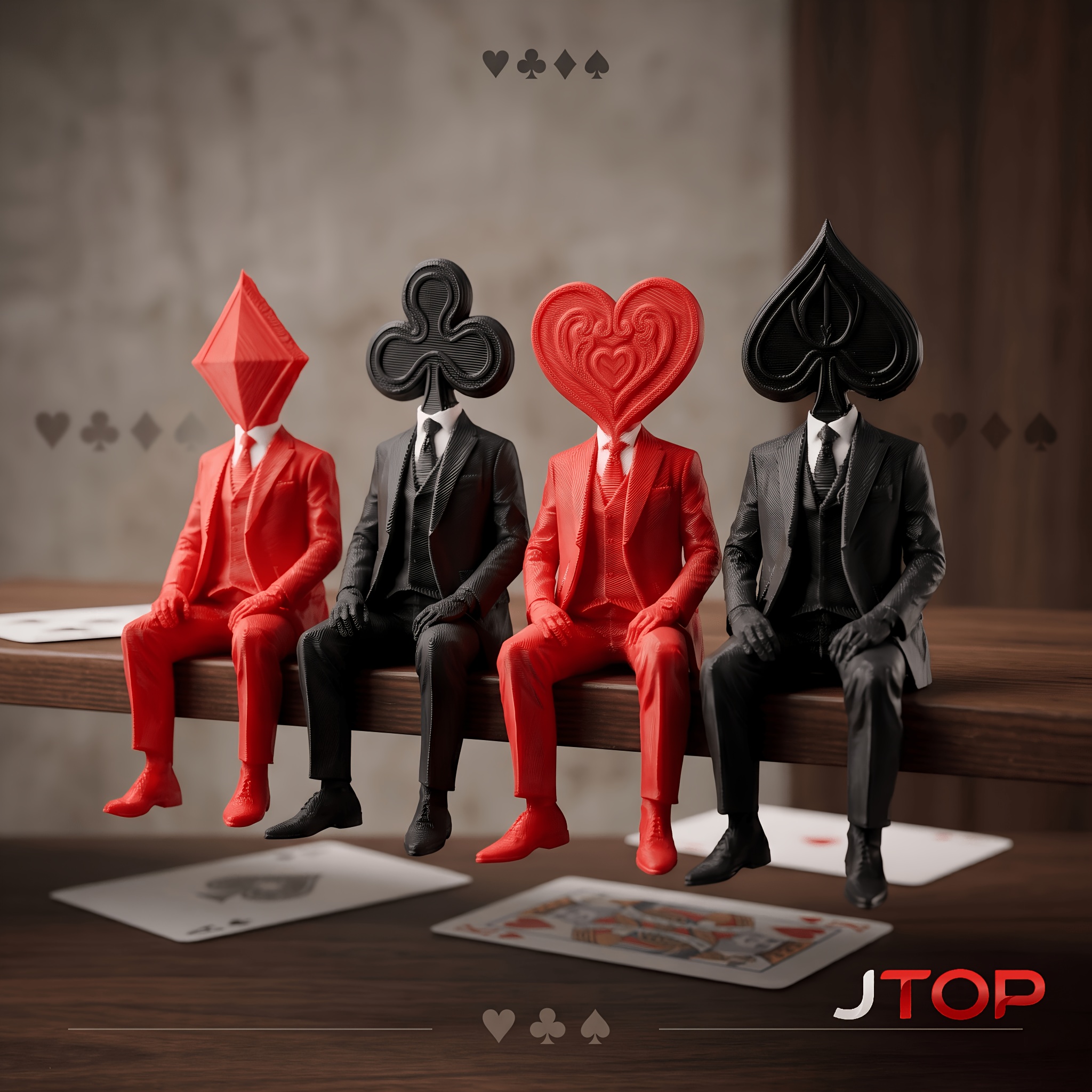 TEMU Cadeaux d'Halloween et de Noël, Ensemble de sculptures humanoïdes du symbole de poker Royal Flush, 3D de détails fins, Ornement de bureau à