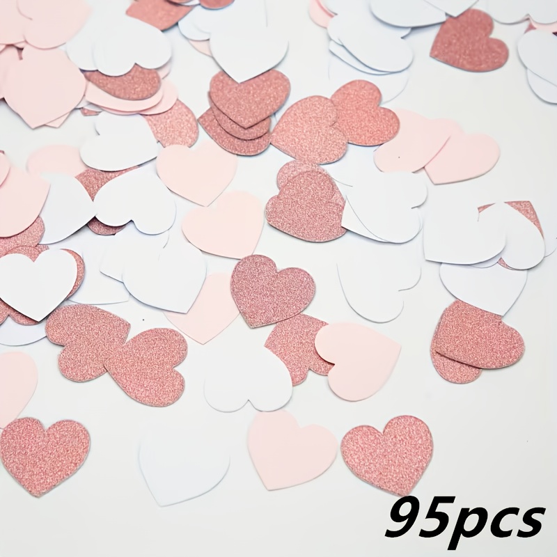 Image of 95pcs Of Pink Heart-shaped Confetti, Perfect For A Soft And Romantic Atmosphere For Birthday Celebrations, Festive Parties, And Wedding Decorations