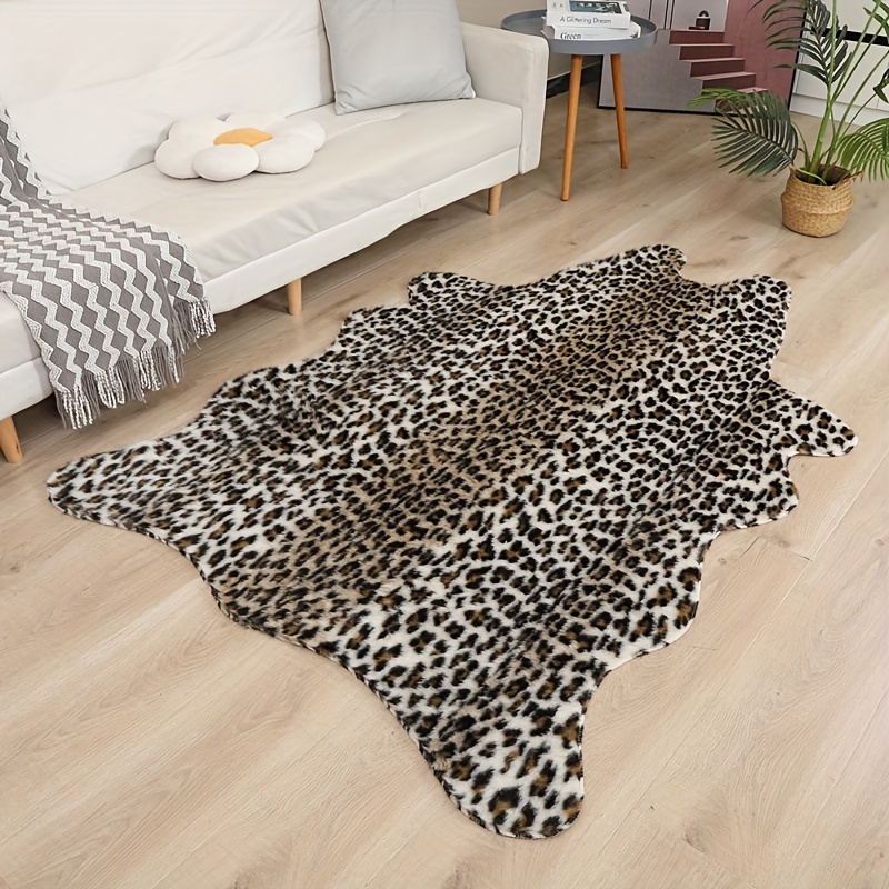 

Plush Leopard Print Fur Area Rug - Machine Washable, Fluffy & Water-resistant For Bedroom And Living Room Decor