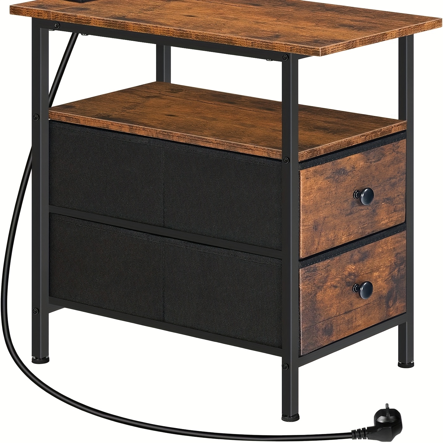 Modern Small Nightstand With Outlets | 2 Drawers, Suitable For Small Space Bedroom, And , Made Of Manufactured Wood And Metal Frame