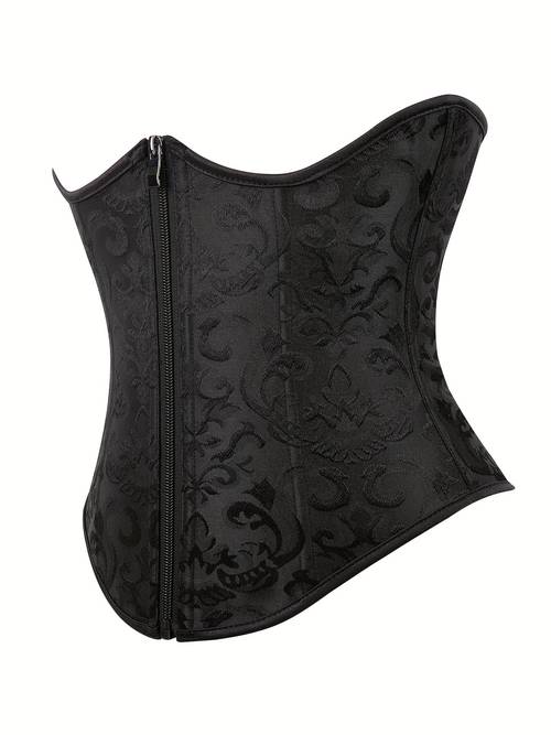 underbust corset jacquard court zipper waist cincher tummy control shapewear