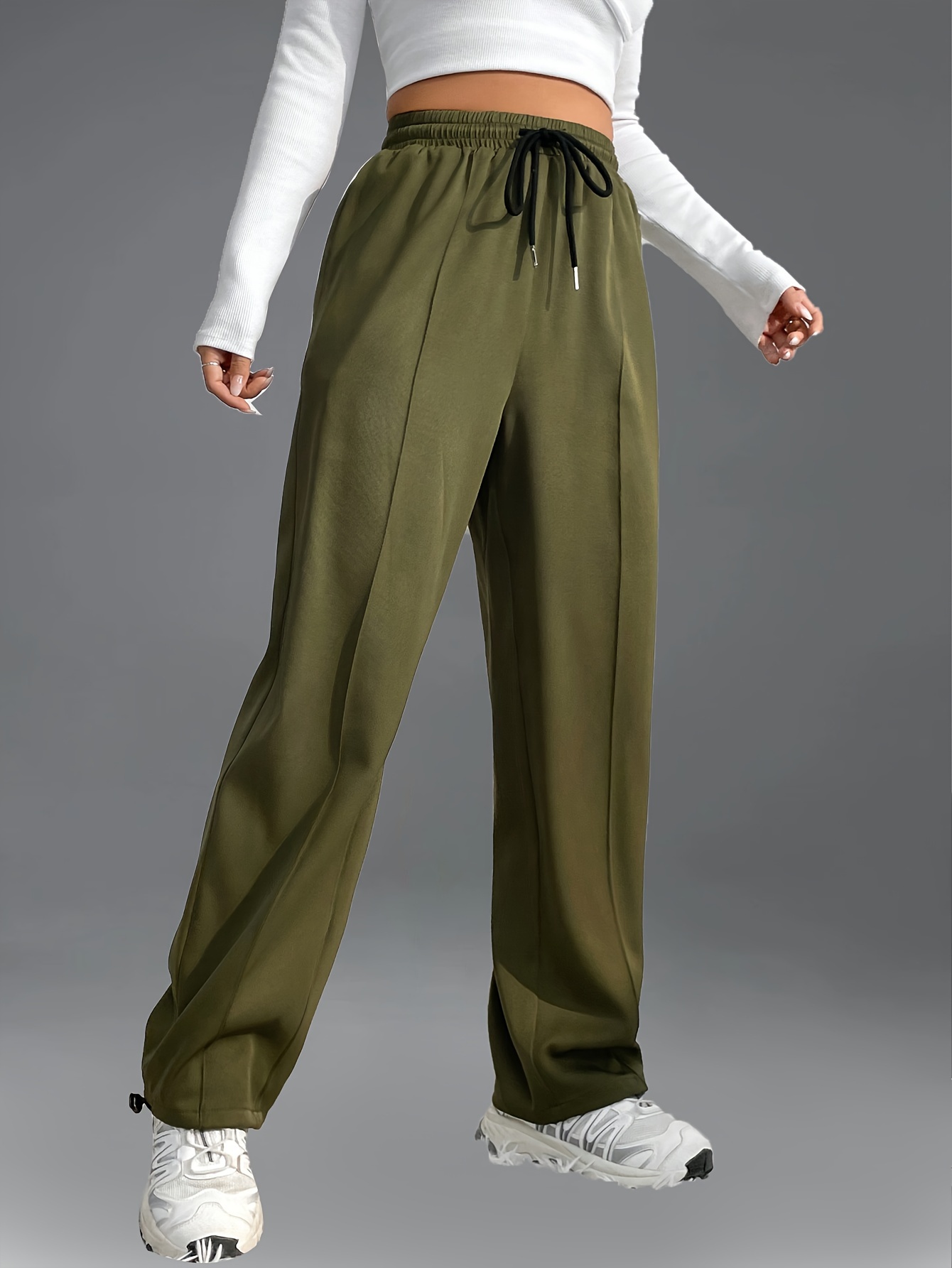 Straight Leg Pants Casual Solid Pants Women's Clothing - Temu