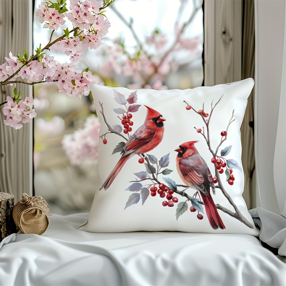 TEMU Contemporary Bird Floral Polyester Throw Pillow Cover 18 X 18 Inches - Mixed Color Woven Zippered For Decorative Sofa, Bed, And , Machine Washable - 1 Pack (insert Not Included)