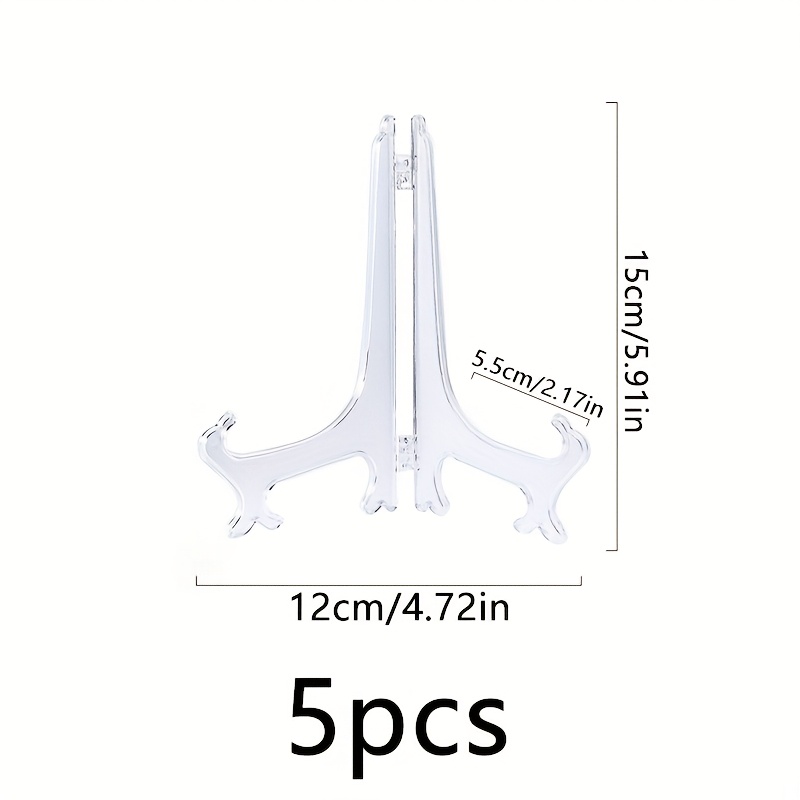 Image of 5pcs Clear Plastic Display Stands (3"-7") - Shelf Organizers For Home Decor, Office, Gallery Displays | Hold Photos, Artworks, Plates & Certificates