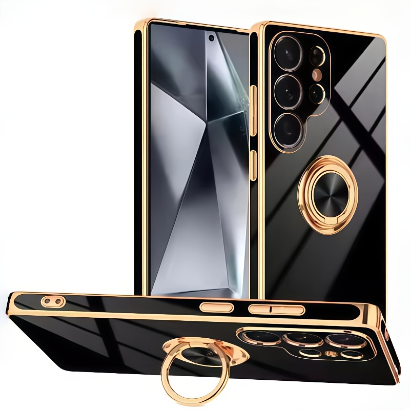 Husă de telefon: Husă cu suport cu margine placată cu aur și suport rotativ 360° popular, o alegere populară. Potrivită pentru for  S26, S26 Plus, S26 Ultra, S25, S25 Ultra, S25 Plus, S25 FE, S24, S24 Ultra, S24 FE, A16, A17, A26, A36, A56, A37, A57. Acest suport poate fi folosit ca suport de mașină