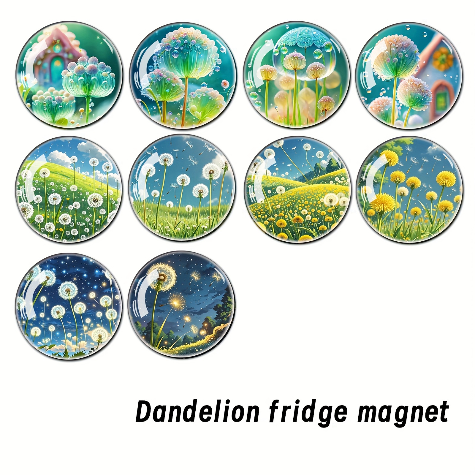 TEMU 10pcs Dandelion 3d Relief Time Gem Glass Fridge Stickers Magnets Large Glass Dome Whiteboard Storage Cabinet And Dishwasher Kitchen Decoration