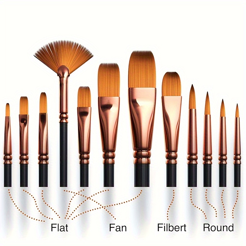 

12pcs Set Of Brushes, Suitable For Oil Painting, , , Gouache, Painting Brushes