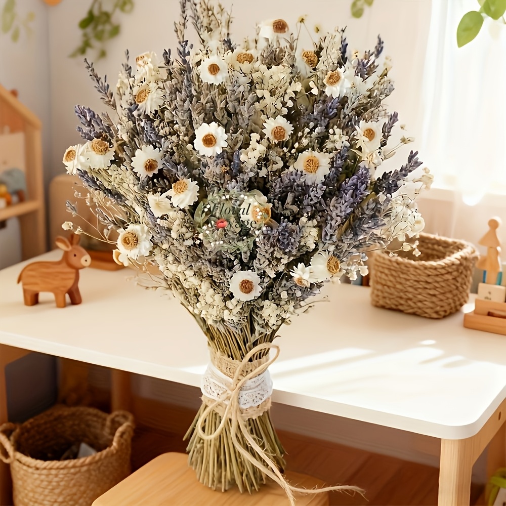TEMU Bouquet de Pâquerettes, Séchée et Gypsophile - Couronnes de Mariage en Fleurs Naturelles Préservées, Bouquets de Mariée Adaptés pour Noël, la
