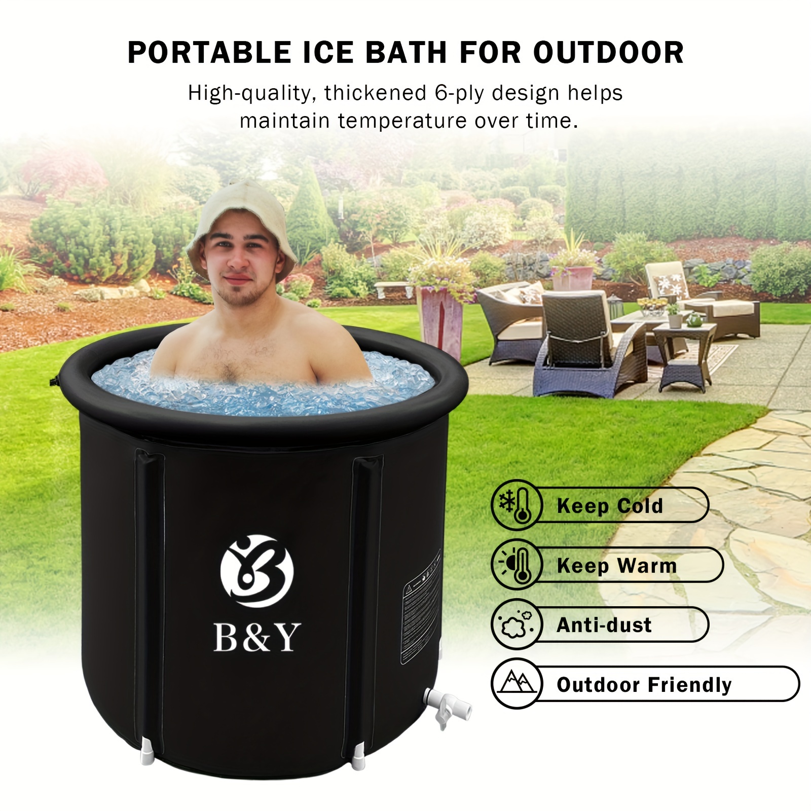 

B&y Portable Ice Bath Tub, Foldable Bathtub For Adult Inflatable Outdoor Cold Plunge Tub Freestanding Bathtub Hot Tub Spa Tub For Shower Stall