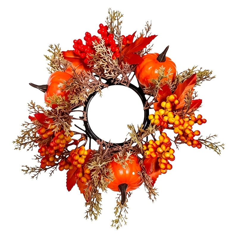 TEMU Autumn Pumpkin Maple Leaf Candle Holder Wreath, Table Decoration For Thanksgiving, , Halloween, And Fall Family Gatherings Christmas