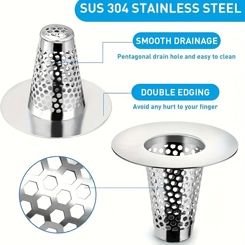 

Stainless Steel Bathroom Sink Strainer - Brushed , Fits 1.2"-1.6" Drain Holes, Hair With Small Tapered Bathtub Cover