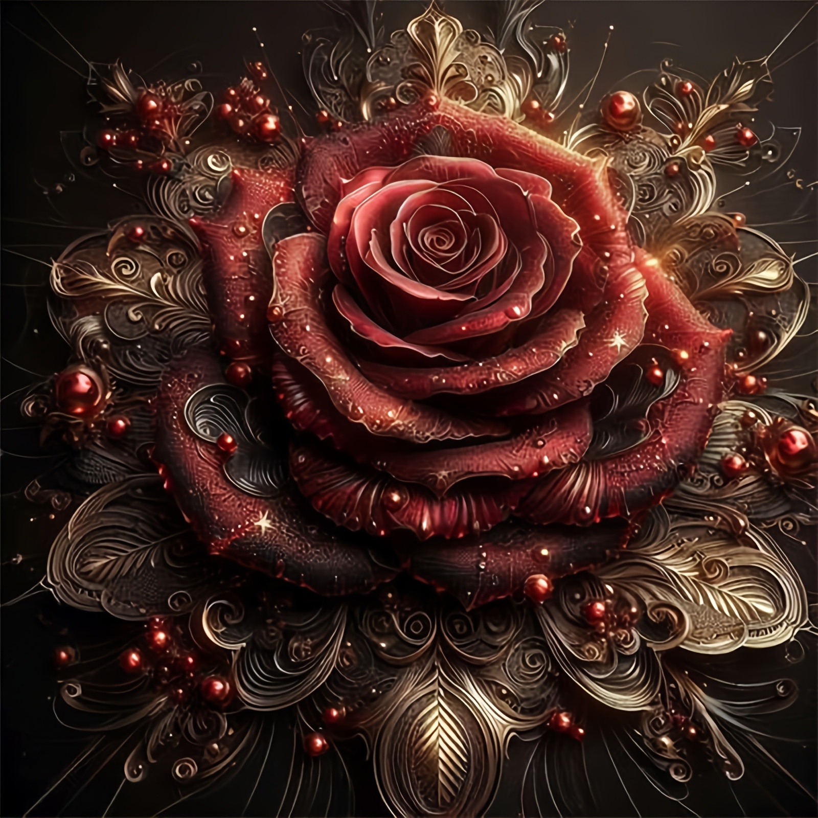 DIY Cross Stitch Print Kit, Frameless, Luxury Red Rose Decoration