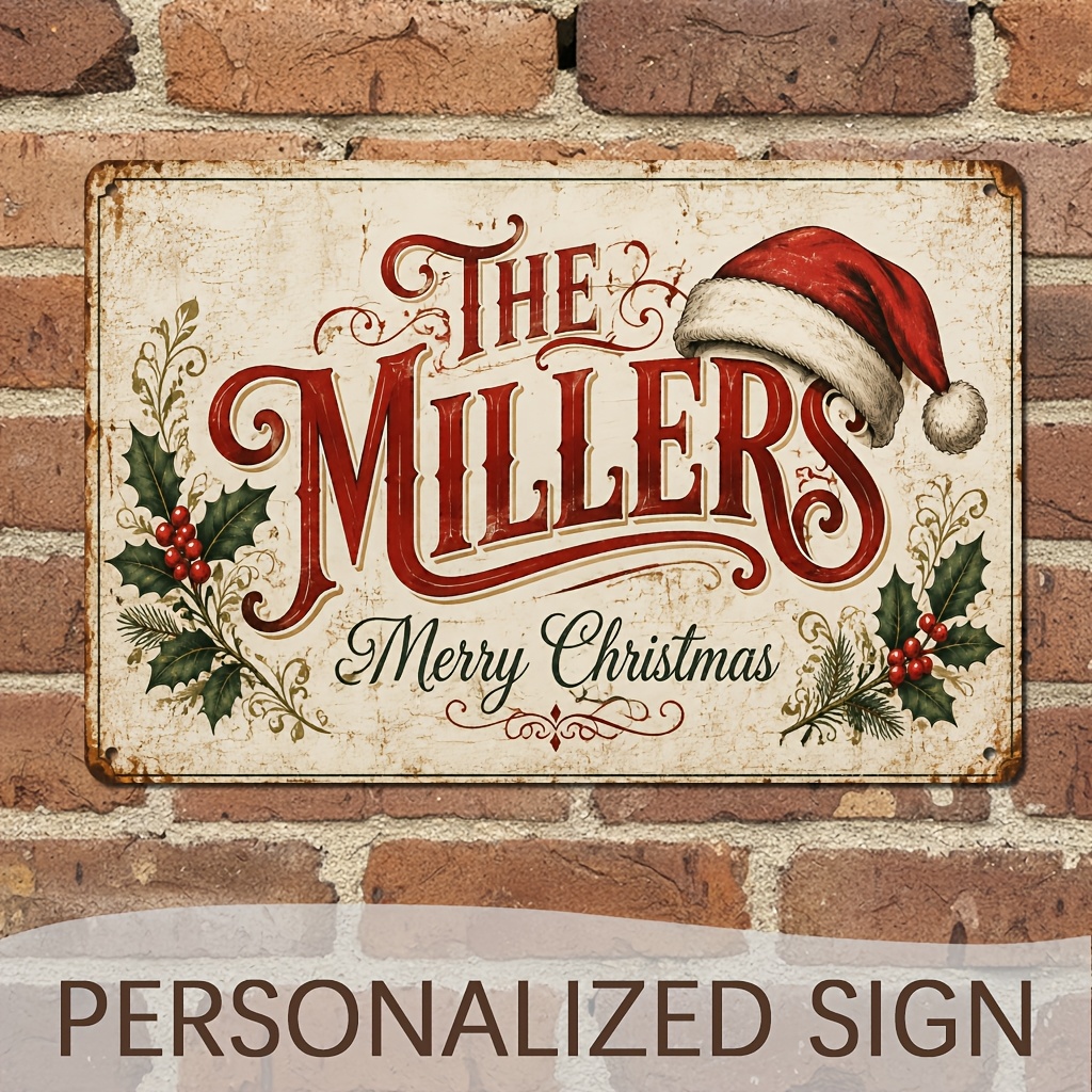 TEMU 2d Flat 1pc, Vintage Personalized Metal Sign, Christmas Holiday Decor Wall Hanging For Living Room, Dining Room, Kitchen, Bedroom, Entryway,