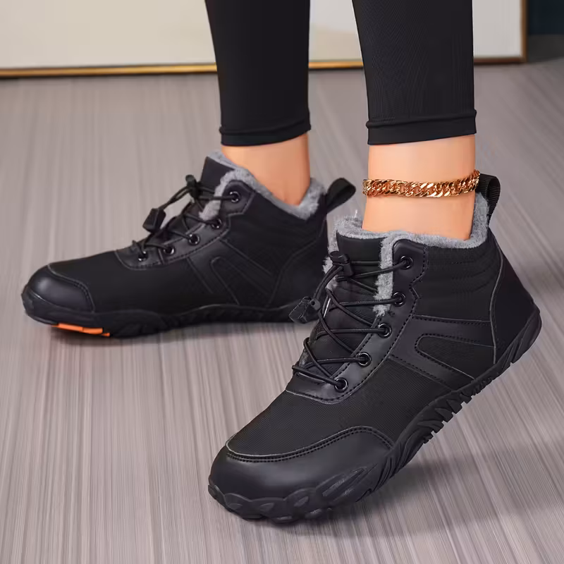 womens winter snow boots with plush collar thickened short ankle boots beige tan fabric upper tpr traction sole for lace up round toe warm booties for outdoor casual beige Product details 5