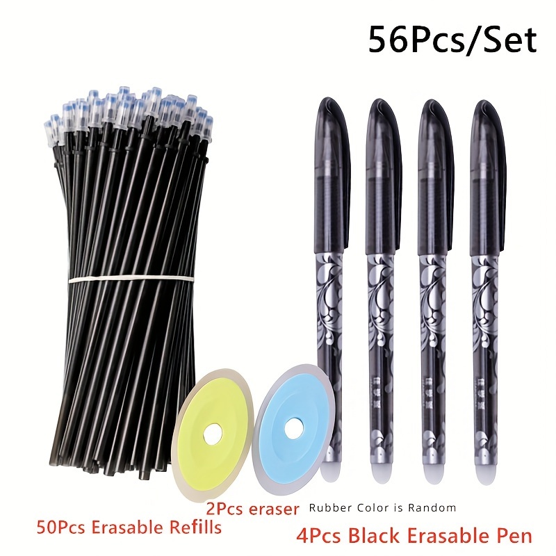 

Lot de 56 Stylos Gel Effaçables avec Recharge Effaçable 0.5, Manche Lavable, Stylo Magique Effaçable pour Bureau et École, Gomme de Papeterie Couleur Aléatoire