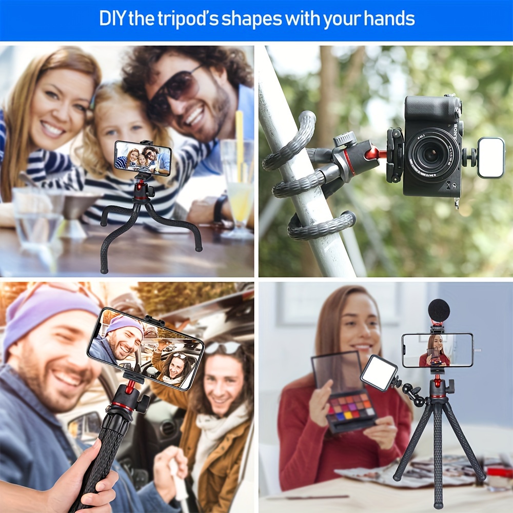 mini flexible tripod compact stand featuring a concealed phone holder with cold shoe mount 1 4 screw compatible with magic arm universal for iphone 16 15 14 pro  s   8 samsung     sony cameras details 2