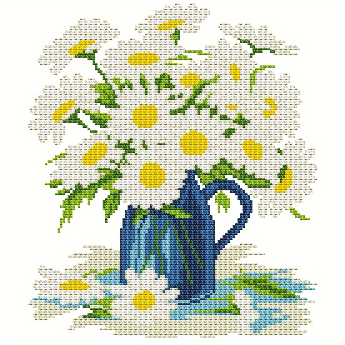 

Daisy Vase Cross Stitch Kit For Beginners - 100% Cotton, 11ct Medium Grid, Pre-printed Pattern With Embroidery Floss & Needles