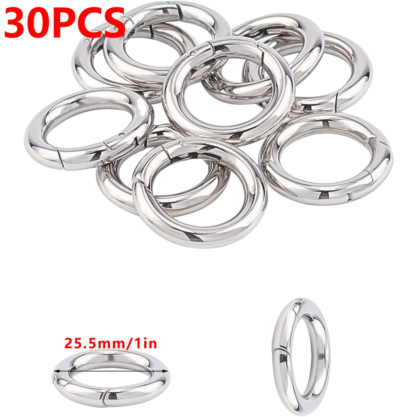 E-shop 30 Stück Feder-Schnapphaken in verschiedenen Größen - Weiße Legierungs-Metall-O-Ring-Befestigungen, geeignet für DIY Bastelarbeiten