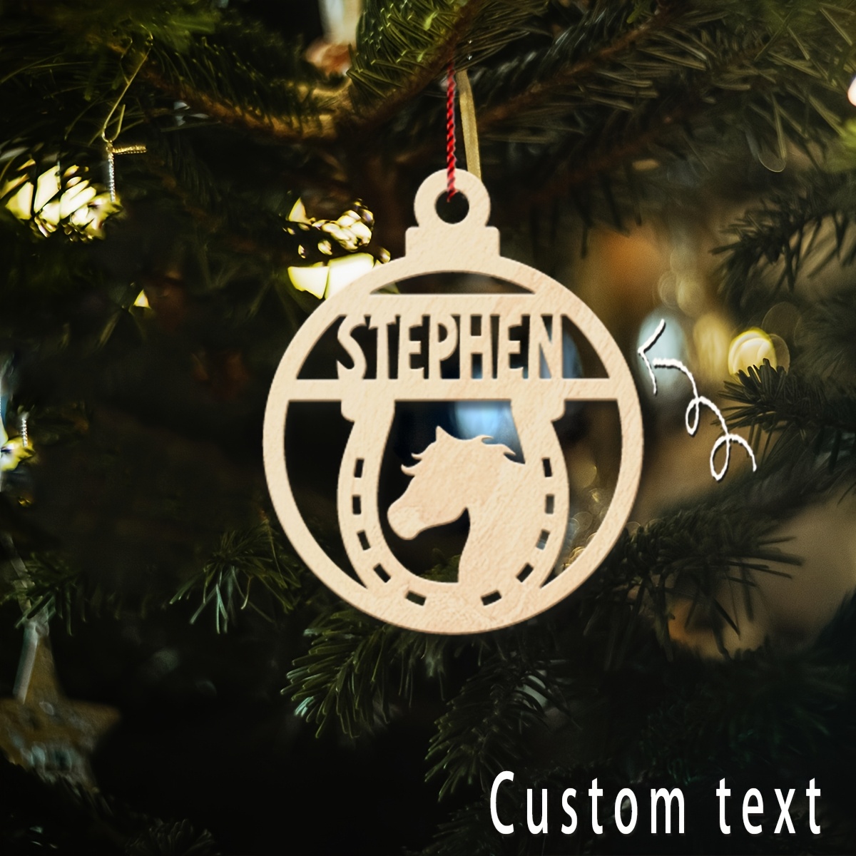 TEMU Custom Wooden U-shaped Horse Head Christmas Decoration With Personalized Name - No Feathers, No Power Needed