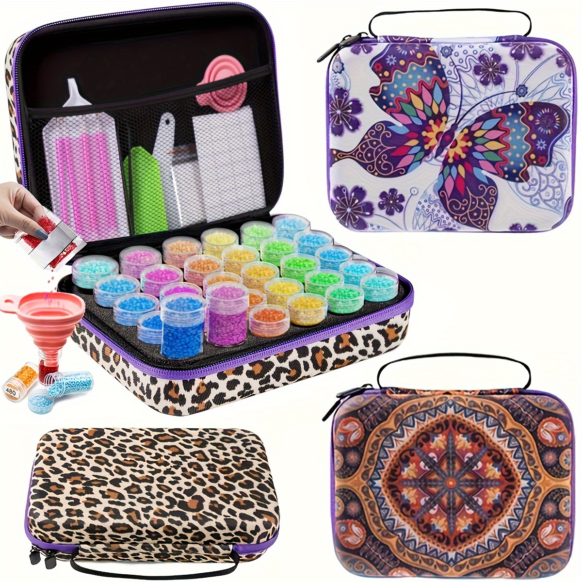 

1set 30 Slot Printed Diamond Painting Storage Container, Diamond Painting Kit Art Accessories And Tools Portable Box With Shockproof Jar For Diy Diamond Art Craft Jewelry Beads Rhinestone Storage Box