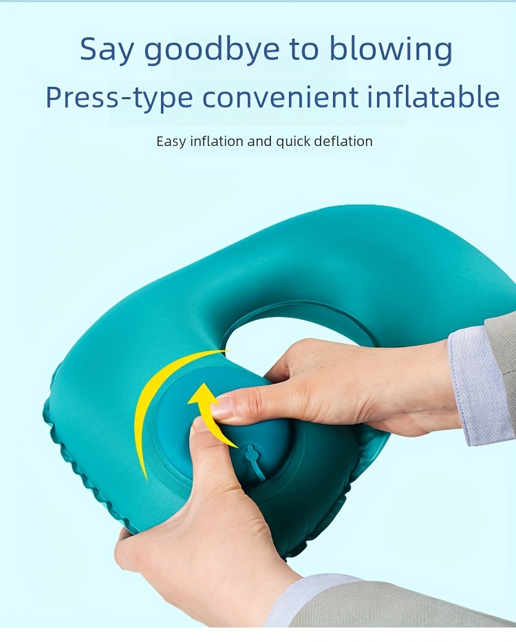 1pc portable inflatable u shaped neck pillow waterproof washable ideal for travel camping high   airplanes office   home sofa use with chin support details 2