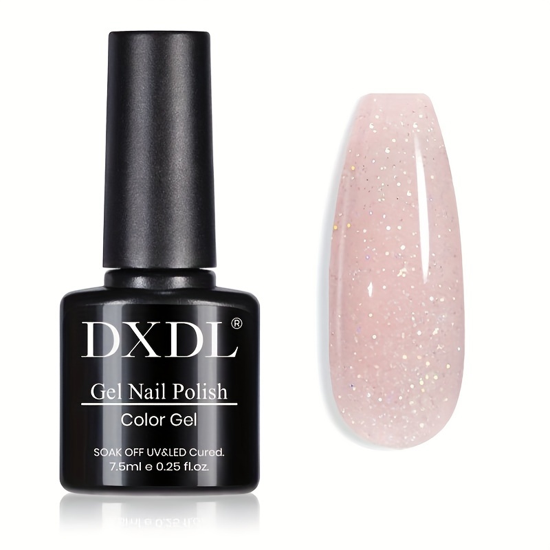 Image of Dxdl 1pc 7.5ml Glitter Sheer Nude Gel Polish Iridescent Shimmer Gel Nail Polish Soak Off Led Cured Holographic Nail Art Manicure