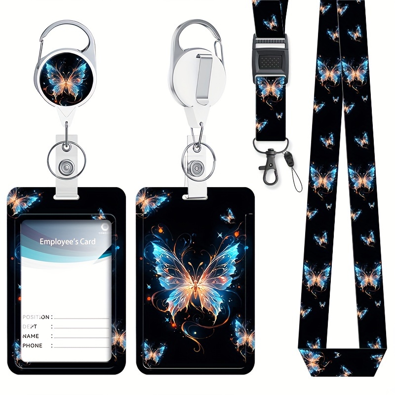 

Charming Glitter Butterfly Retractable Badge Holder With Lanyard - Vertical Card Protector For Nurses, Medical Students, Teachers & Office Workers