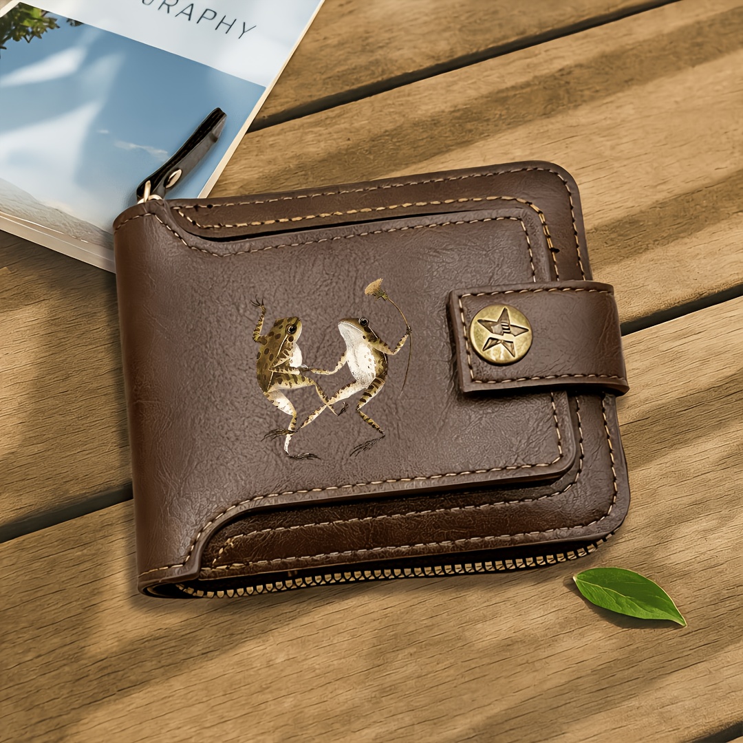 TEMU Wallet Printed With Dancing Frog And Flowers Pattern,men' Purse, Classic Vintage Foldable Unisex Wallet, Holds Credit Cards, Id ; Versatile