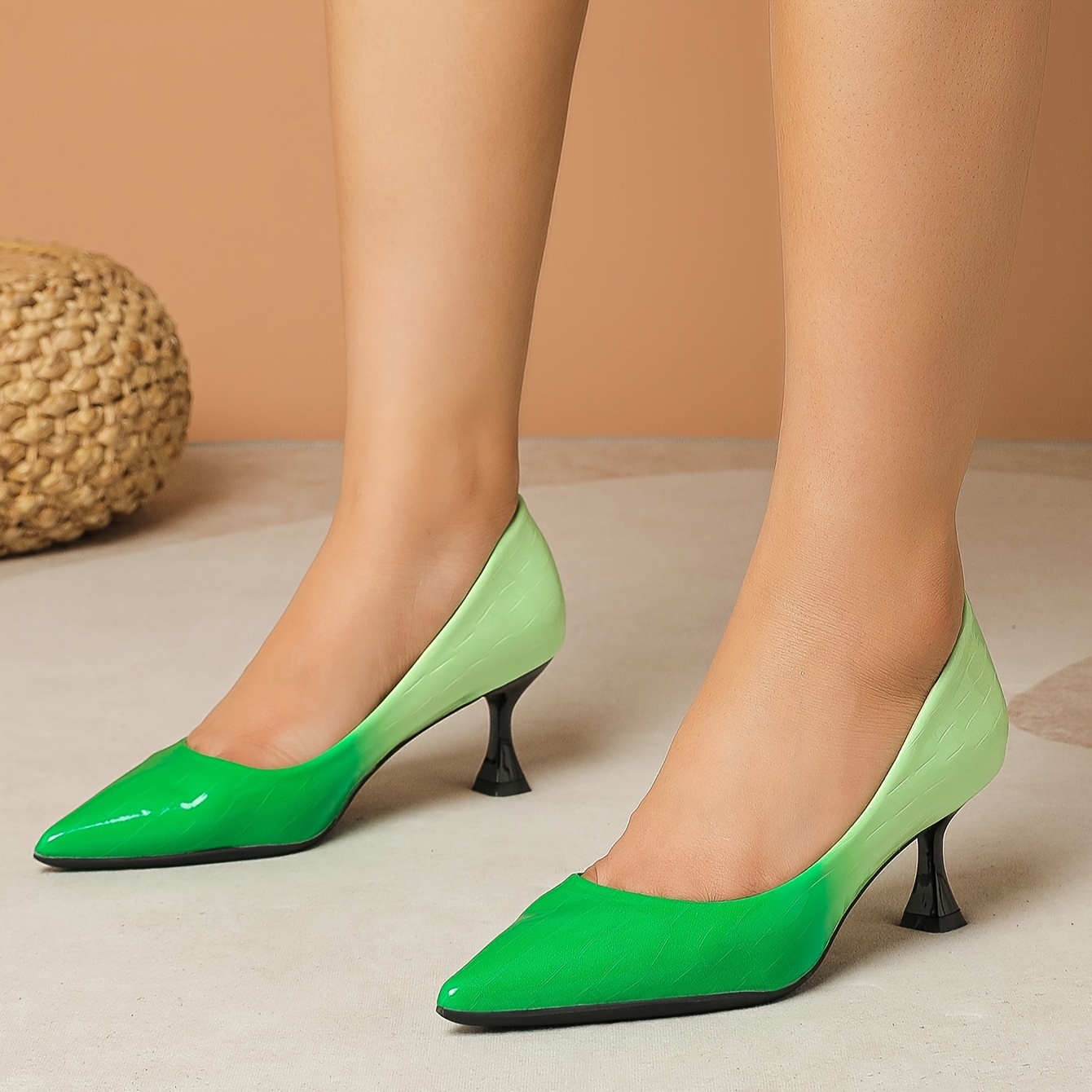 

Women's Colorblock Elegant Pumps, Shallow Mouth Slip On Walking High Heels, Point Toe Daily Footwear