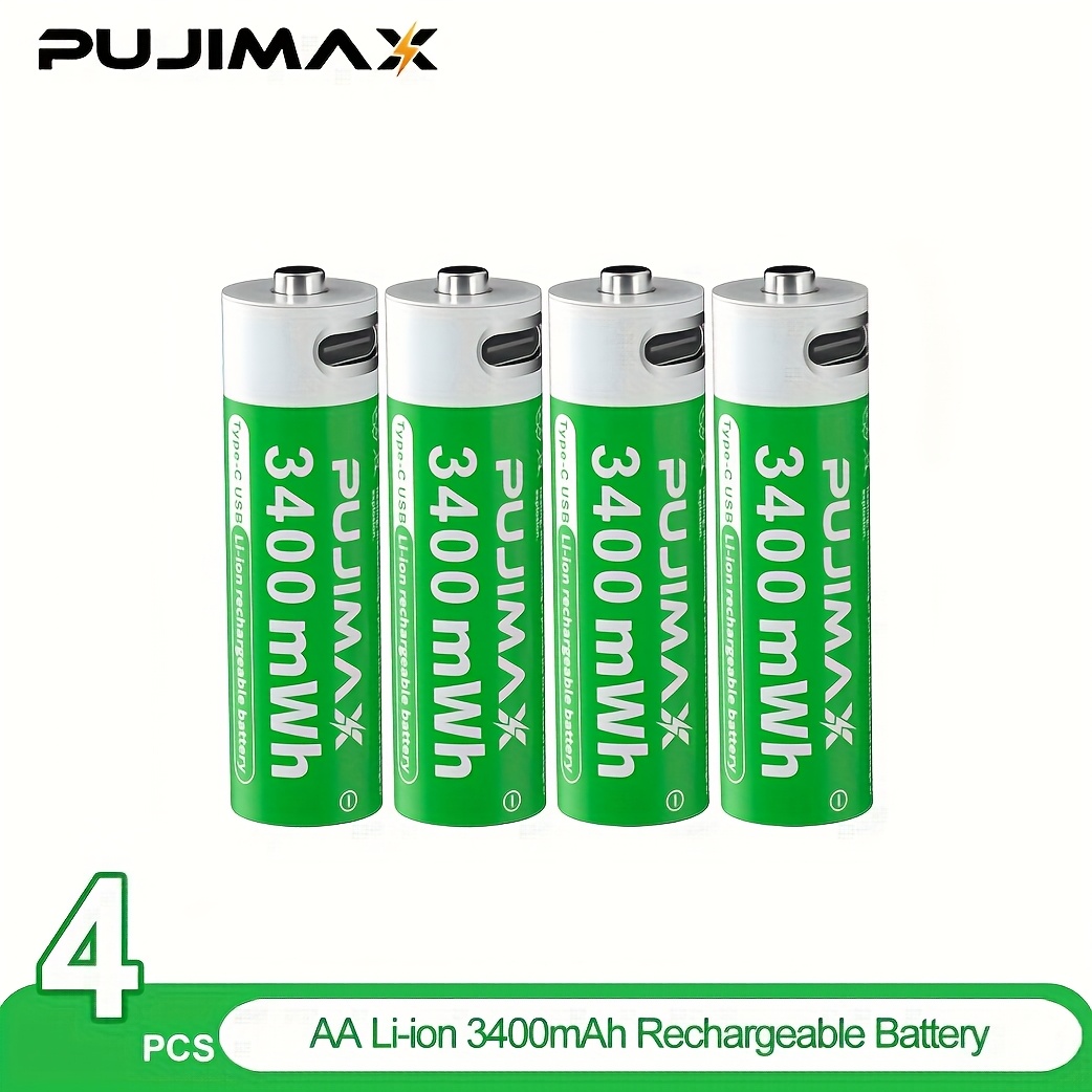 PujimaПерезаряжаемыелитий-ионныеаккумуляторы-1.5VAA1100mWhиAAA3400mWh,быстраязарядкачерезType-C,болеедлительныйсрокслужбыаккумулятора,идеальноподходитдляустройств,перезаряжаемыйаккумулятор|Зеленыйдизайнаккумулятора|Прочныйаккумулятор