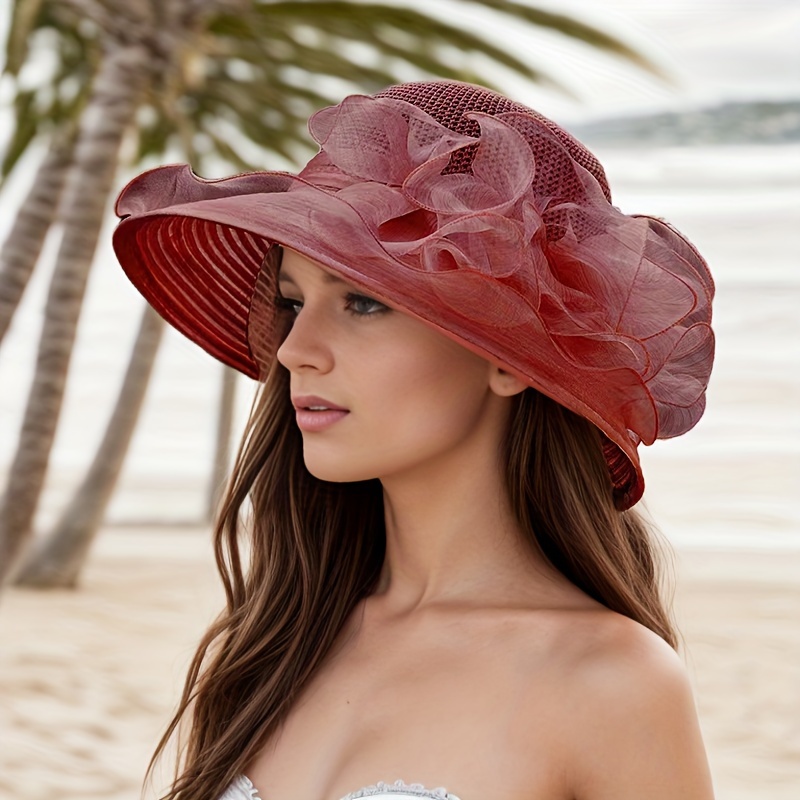 FS Purple Red Big Hats For Women Beach Wide Brim Fedora Elegant