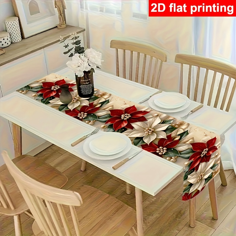TEMU 1pc 2d Flat Printed Spring Summer Tablecloth, Rectangular Table Runner, Suitable For Christmas And New Year Decorations, Vintage Floral Pattern