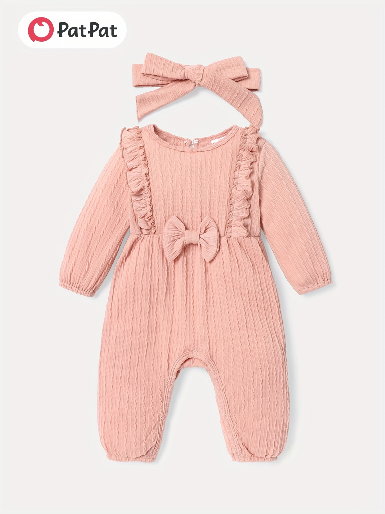 100% Cotton Crepe Baby Girl Lace Splicing Solid Ruffle Long-sleeve Jumpsuit