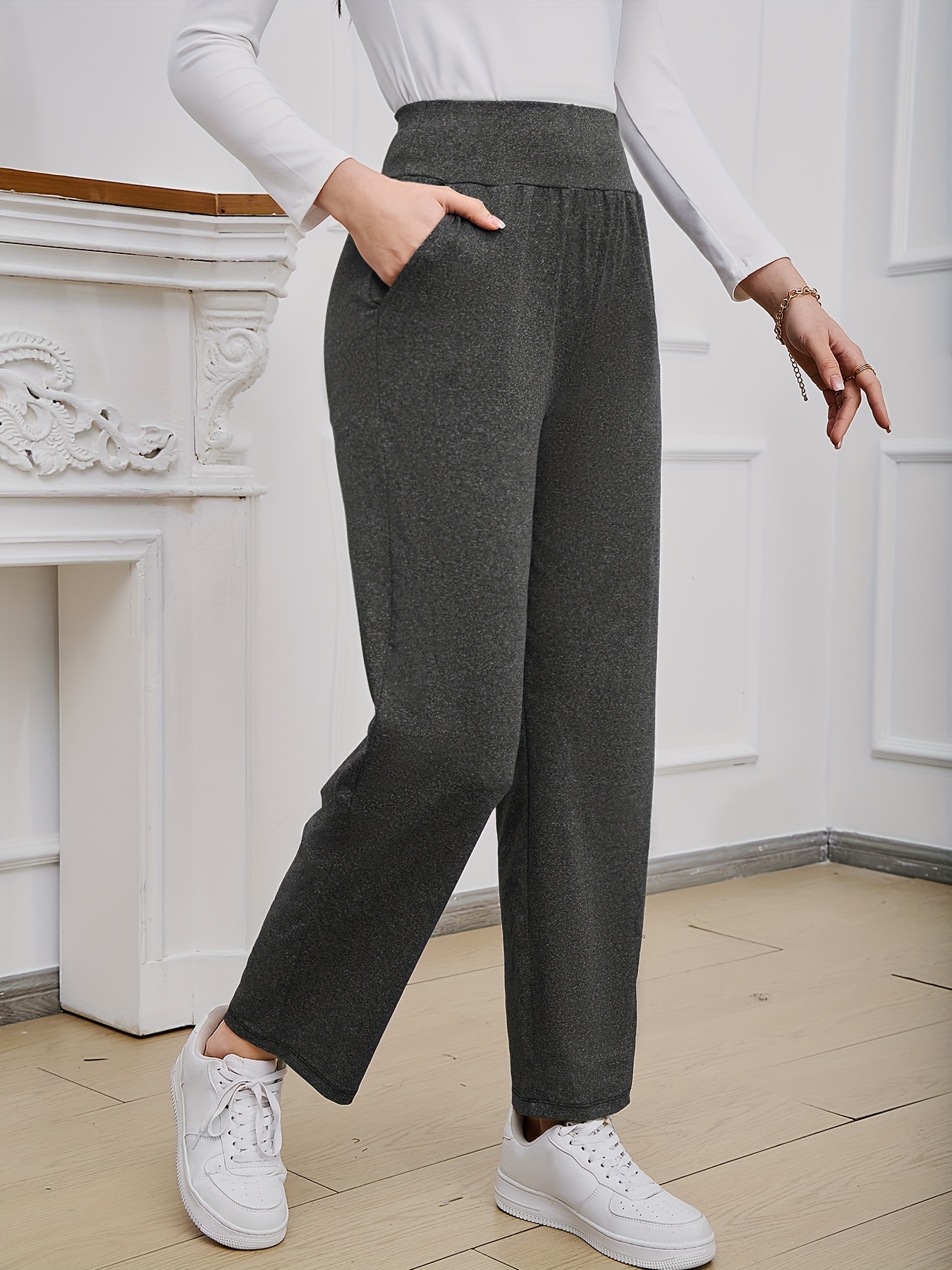 Women's Pants Casual Solid Color Comfy High Rise Pants for Women