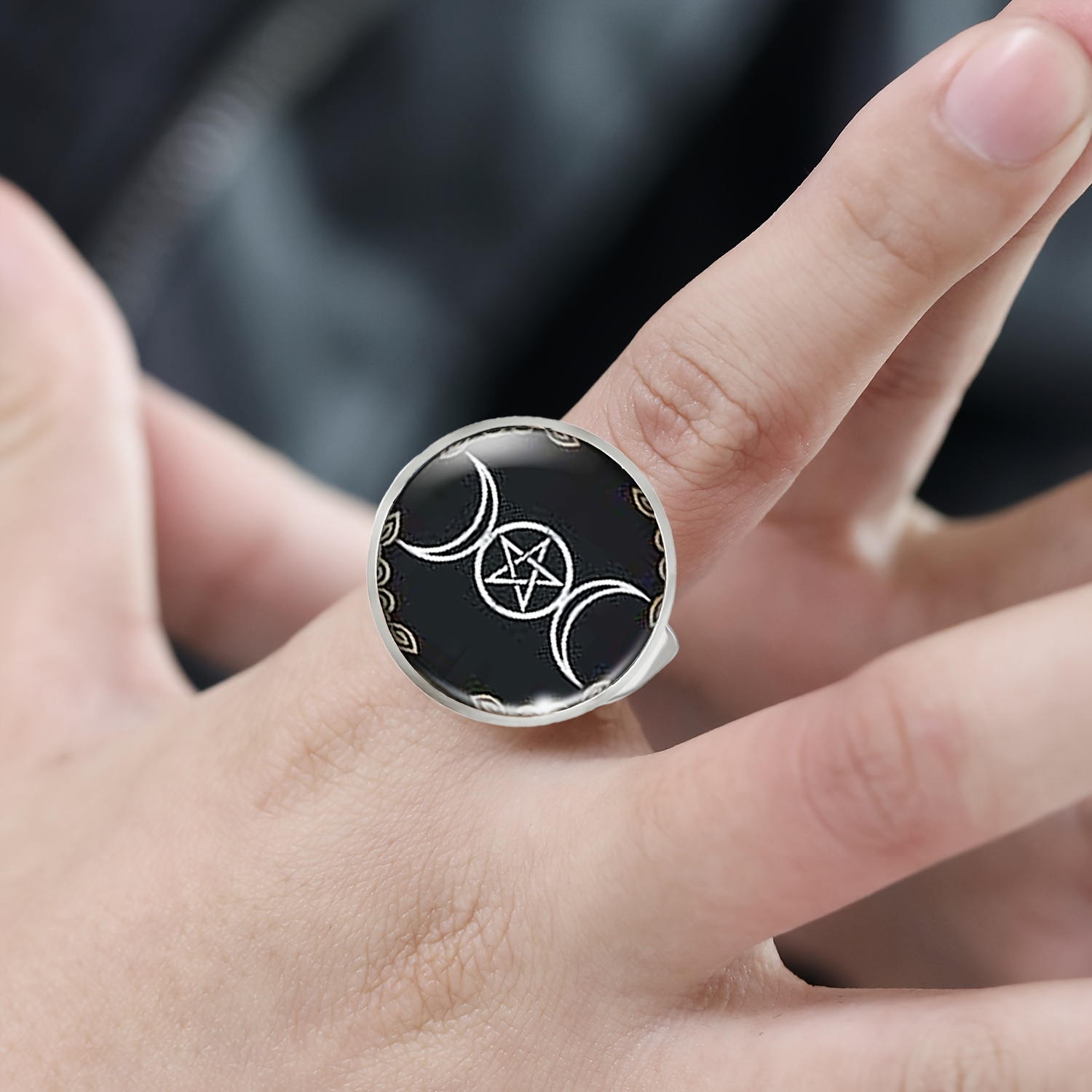 Women's Adjustable White Fashion Ring with Mysterious Three Phase Design