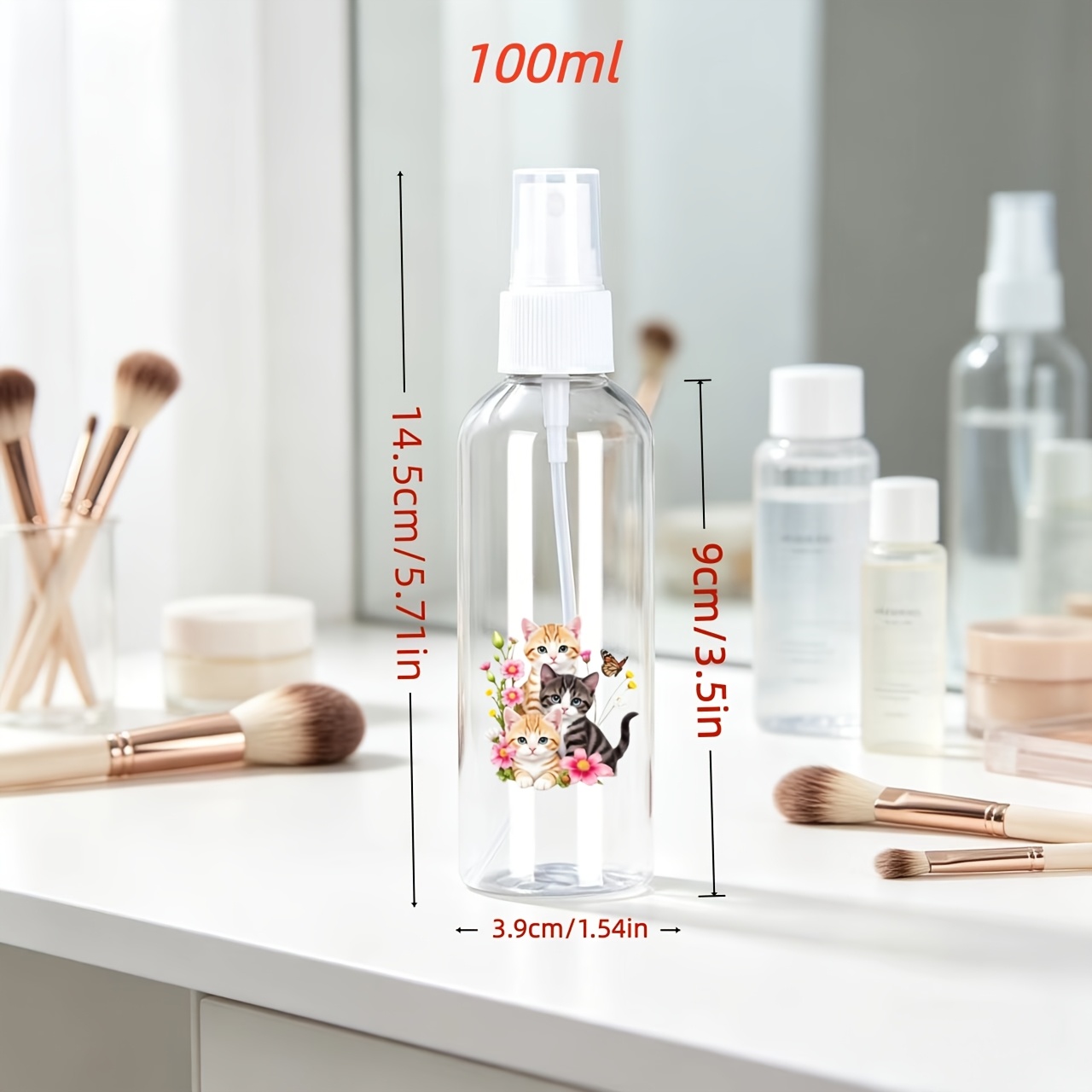 TEMU 1pc - Cute 3 Cat Spray Bottle - 100ml - Convenient Travel Refillable Container For Skincare And Haircare Products, - Includes Pump Bottle And