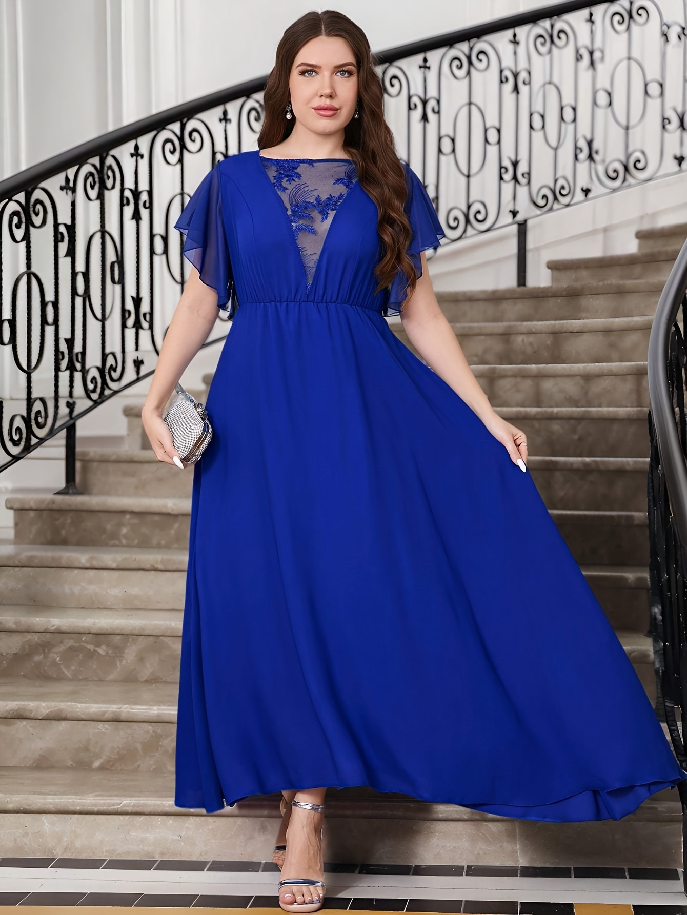 plus size elegant plus size royal blue maxi dress lace Temu Canada