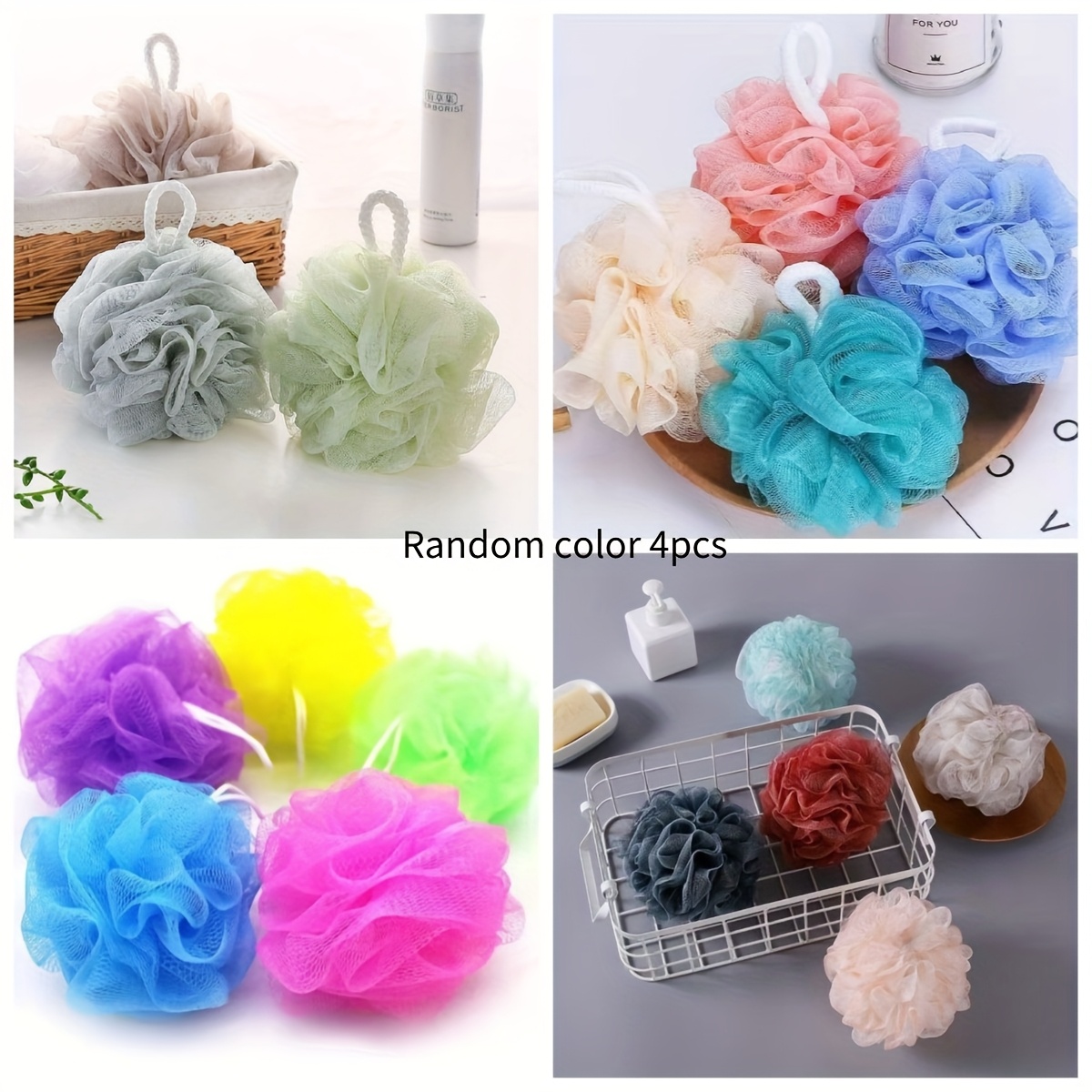 Image of 4pcs, Random Color, Bath Rubbing Bath Ball Bath Flower Bath Ball Household Bathroom Supplies Rubbing Bath Artifact Household Products, Bath Supplies, Efficient Cleaning