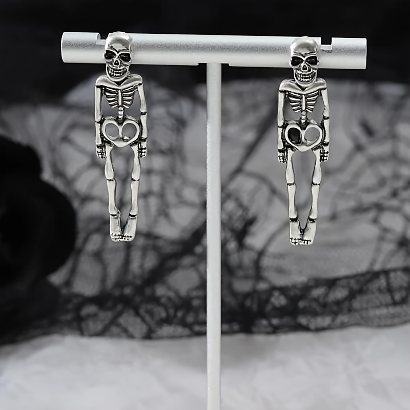 

Gothic Skeleton Skull Dangle Earrings - Detachable, Vintage Style For Halloween & All-year Parties, Zinc Alloy With Stainless Steel Posts