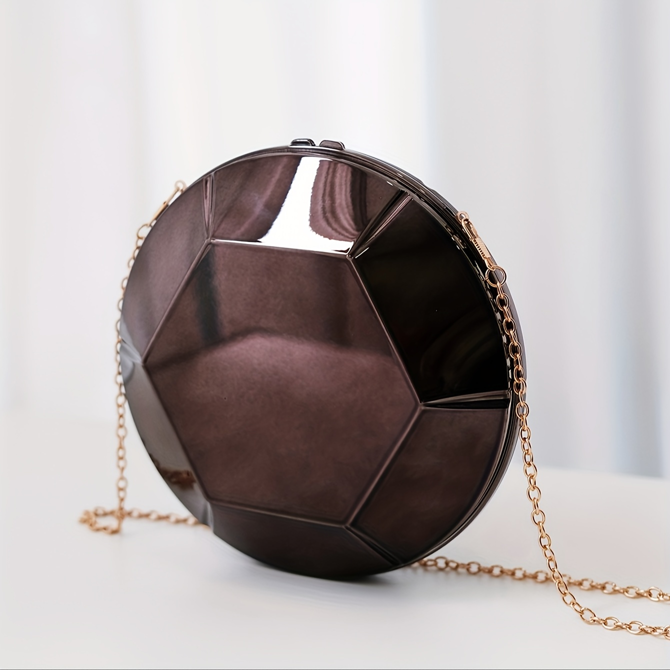Women's UFO Evening Bag with Detachable Chain Strap - Hexagonal Disco Party Purse, Magnetic Closure, Minimalist Glamorous Clutch for Weddings, Galas, Concerts - Golden/, Elegant Evening Handbag Gift for Women, Galaxy Event Accessory, Smooth Glossy Finish, Concert Purse, Modern Design, Synthetic Leather Lining, Stylish Accessory, Women's Fashion